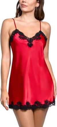 In Bloom by Jonquil Josie Lace Trim Stretch Satin Chemise in Red at Nordstrom Rack, Size X-Small