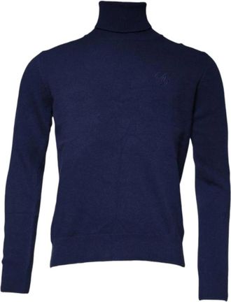 Dolce & Gabbana Blauwe Wollen Gebreide Coltrui - Heren - Coltruien - Blauw - M - Wol - Truien & Vesten