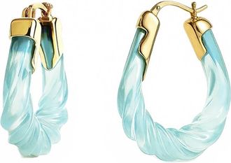 Gold & Honey Womens Rope Twist Oval Lucite Birthstone Hoop Earrings In April - Diamond