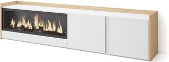 Skraut Home Skraut Home - Mueble Tv, Televisi&oacute;n, Muebles De Sal&oacute;n, Almacenaje, 212x35x50cm, Para Tv Hasta 80, Chimenea El&eacute;ctrica Xxl, Estilo Moderno, Blanco Y Rob