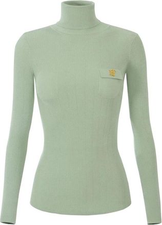 Elisabetta Franchi Gebreide coltrui met opengewerkte borduursels - Dames - Coltruien - Groen - S - Truien & Vesten