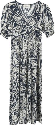 BA&SH Ba & Sh Calla Abstract-Print Midi Tiered Dress Navy Blue Viscose