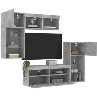 vidaXL Vidaxl - Muebles Tv Pared Con Led 5 Pzas Madera Ingenier&iacute;a Gris Hormig&oacute;n