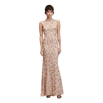 Aniye By Gowns, female, Pink, Size: L Fitted Long Tulle Gown with All-Over Sequin Embroidery and Integrated Slip