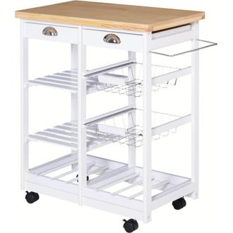 HOMCOM Carrello Portavivande con Cassetti Ripiani e Cestelli in Legno di Pino - Homcom