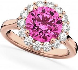 Allurez Halo Round Pink Tourmaline & Diamond Engagement Ring 14K Rose Gold 3.20ct