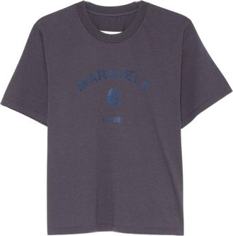 Maison Margiela Number Logo T-Shirt - Dames - T-shirts - Blauw - L - Katoen - Tops