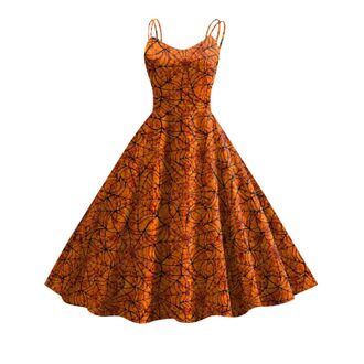 Generic Halloween Dress for Women Sleeveless Gothic Dress Women Rockabilly Retro 1950s Spaghetti Strap Swing A-Line Dresses Cocktail Party Evening Prom Gown H