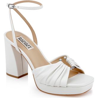 Badgley Mischka Veda Ankle Strap Platform Sandal in White Leather at Nordstrom Rack, Size 7.5
