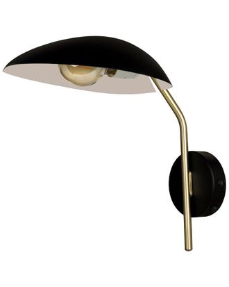Eglo Eglo Lindmoor 1 Light Wall Light Black Finish With Brushed Brass Accents And Black With White Interior Metal Shade