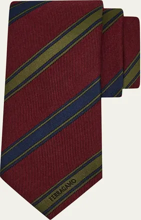 Ferragamo Mens Multi-Stripe Logo Silk Tie