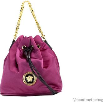 Versace Versace Small Dahlia Nylon Medusa Pendant Bucket Chain Crossbody Bag Womens Purse