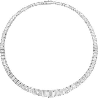Diana M. Jewels 14kt White Gold 30cts lab grown Emerald diamond 4 Prong Graduated tennis necklace