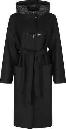 Fay Black Belted Toggle Quilted Collar Coat