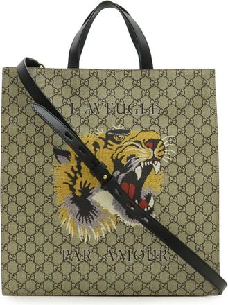 Gucci Beige Black Khaki Gg Supreme Shoulder Bag Tote Bag (Pre-Owned)