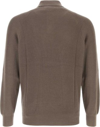 Brunello Cucinelli Mens Ribbed Cotton Polo Shirt Brown