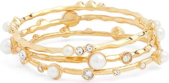 Kenneth Jay Lane Set of 3 Crystal & Faux Pearl Bangles in Gold at Nordstrom