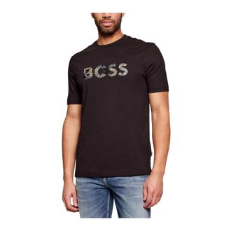 HUGO BOSS Hugo, T-Shirts, male, Black, Size: M Printed Cotton Round Neck T-Shirt with Short Sleeves
