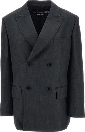 Junya Watanabe Grey Double-Breasted Oversized Wool Blazer