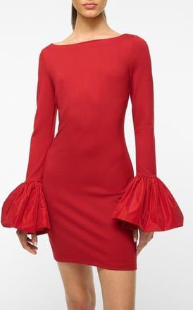 Staud Hawthorne Mixed Media Long Sleeve Cocktail Minidress in Rouge at Nordstrom Rack, Size Medium