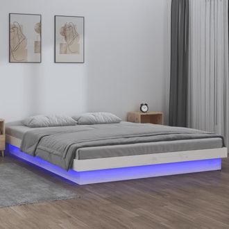 Berkfield Home LED Bed Frame without Mattress White Super King Solid Wood