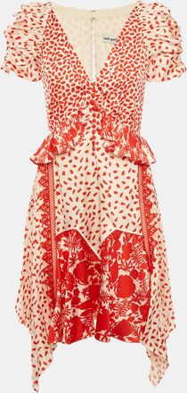 Self Portrait Beige/red Printed Satin Handkerchief Dress