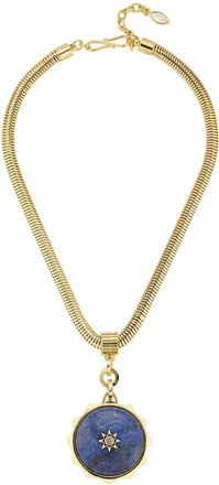 Mignonne Gavigan 14K Plated Semi Precious Stone Lapis & Pearl CZ Necklace