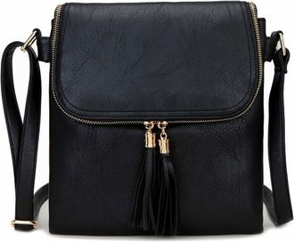 The Accessory Co. Womens Cross Body Bag Messenger Multi Compartment Large Over Shoulder Satchel Handbag Long Strap (3: Black)