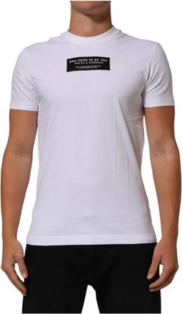 Dolce & Gabbana Cotton Logo Print T-shirt met ronde hals - Heren - T-shirts - Wit - XS - Katoen - Tops