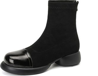 Generic Womens Round Toe Faux Suede Ankle Boots Chunky Heels Back Zip Comfortable Anti-Slip Wear Resistant For Daily Commute Casual Street Style,Black,4.5 UK