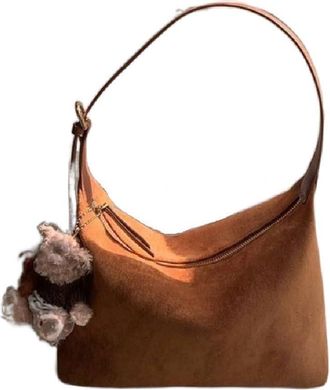 Generic Women Suede Shoulder Bag Handbags, Casual Retro Soft Faux Suede Crossbody Bag Work Tote Handbag(Brown)