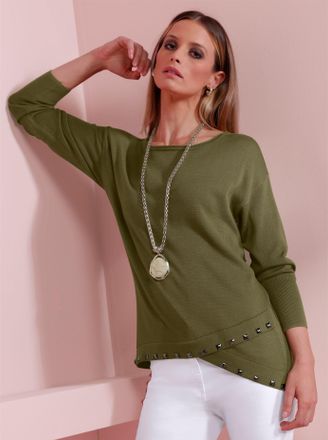 Heine Kurzarmpullover HEINE Pullover, Damen, Gr. 34, khaki, 60% Viskose, 40% Baumwolle, unifarben, Pullover Kurzarmpullover