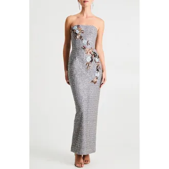 Helsi Silvia Floral Sequin Strapless Cocktail Dress in Platinum at Nordstrom Rack, Size X-Small