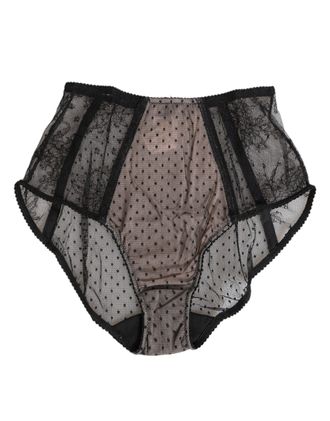 Dolce & Gabbana Black Sheer Polka Dot Lace High Waist Womens Underwear