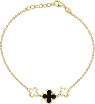 Italian Gold, Inc 14K Yellow Gold Alternating Clover & Open Clover Bracelet 3 Stations - Onyx