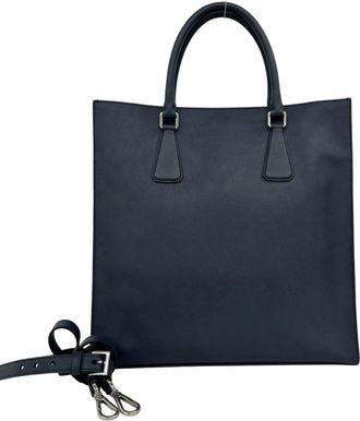 Prada Navy Leather Handbag Shoulder Bag Tote Bag (Pre-Owned)