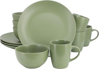 Gibson Home Everyday Plus 12 Piece Round Stoneware Dinnerware Set in Green
