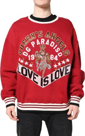 Dolce & Gabbana Mens Red Sequin Knit Pullover Sweatshirt Sweater Cotton Polyester Clothing