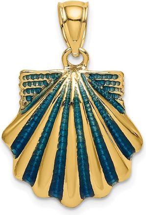 Diamond2Deal 14k Yellow Gold Blue Enamel Scallop Shell Charm Pendant