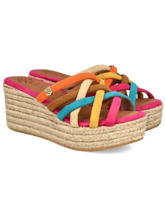 POPA Womens Emu Espadrille Wedge Sandals In Brown Multi