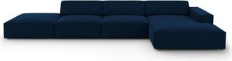 MICADONI Sofá esquinero derecho 5 plazas de terciopelo azul regio