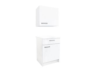 Vente-Unique Armarios de cocina - 1 mueble bajo y 1 mueble alto - 2 puertas y 1 caj&oacute;n - Blanco - TRATTORIA