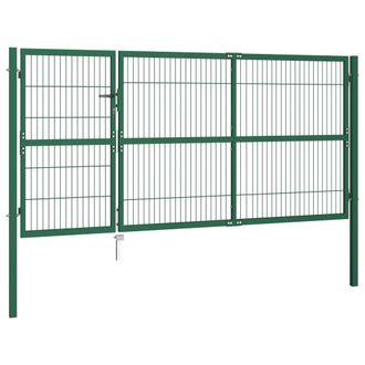 Berkfield Home Garden Fence Gate with Posts 350x140 cm Steel Green