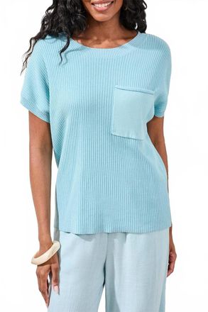 Tribal Womens Short Sleeve Dolman Sweater With Pocket In Light Aqua Sky