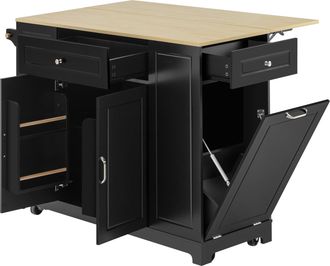STILVORA Isla De Cocina Con 2 Puertas, Estantes Ajustables, Encimera Plegable, Enchufes Y Ruedas, Cocina 131.8x40-70x93.3 Cm