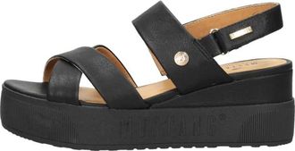 Mustang Sandalen Plat - Dames - Sleehakken - Zwart - 38 EU - Leer - Schoenen