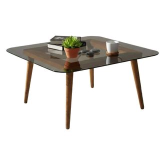 Dmora Dmora - Mesa De Caf&eacute; Auroria, Mesa De Centro Baja, Revistero Para Sof&aacute;, Estante De La Sala De Estar, 80x80h40 Cm, Bronce, Con Embalaje Reforzado