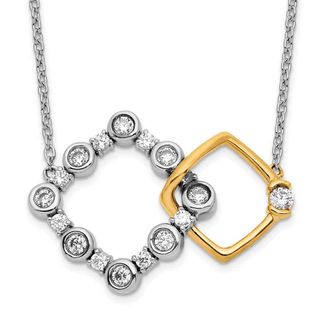 Diamond2Deal 14K Two-Tone Gold 0.40 Ct Lab Grown Diamond Square Interlocking Necklace 18 Clarity VS, Color G-H