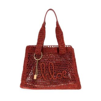 Chlo&eacute; Red Raffia East-West Summer Banana Shopping Bag Gingerred
