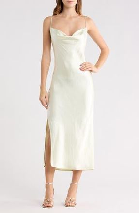 Open Edit Cowl Neck Satin Slipdress in Green Sylvan at Nordstrom Rack, Size X-Small